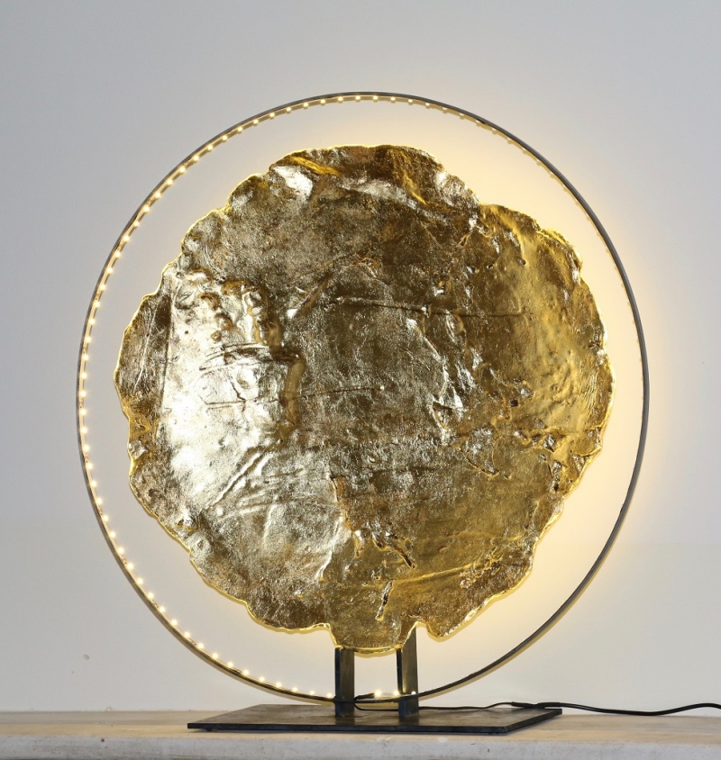 LAMPE ECLIPSE (modèle 1 recto) - Bronze - feuille d’argent - leds - H : 60 cm